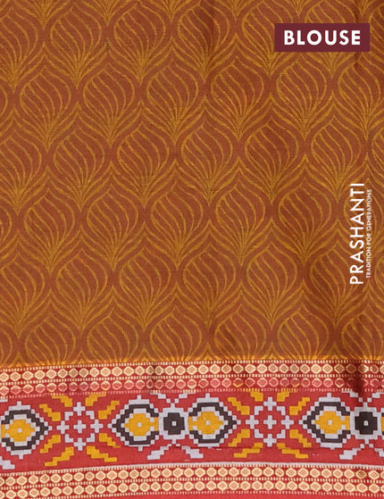 Muslin cotton saree dark mustard and maroon with allover prints and patola printed border