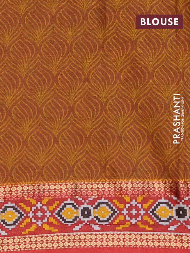 Muslin cotton saree dark mustard and maroon with allover prints and patola printed border