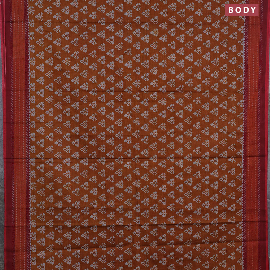 Muslin cotton saree dark mustard and rustic orange maroon with allover butta prints and printed border