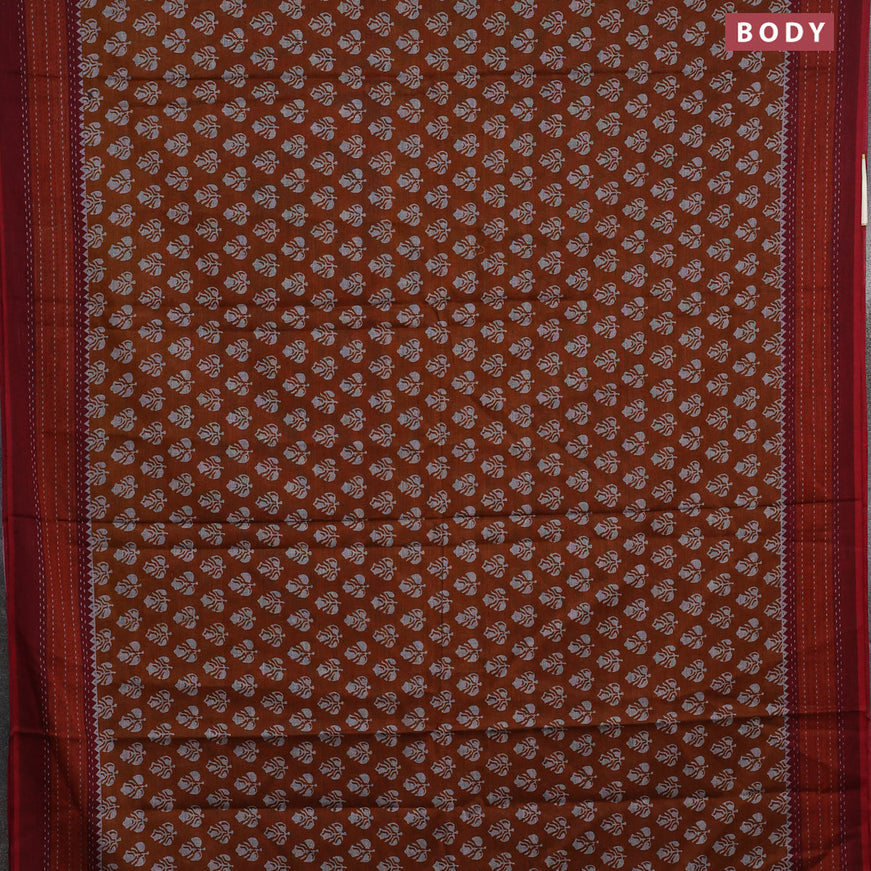 Muslin cotton saree dark mustard and rustic orange maroon with allover butta prints and printed border