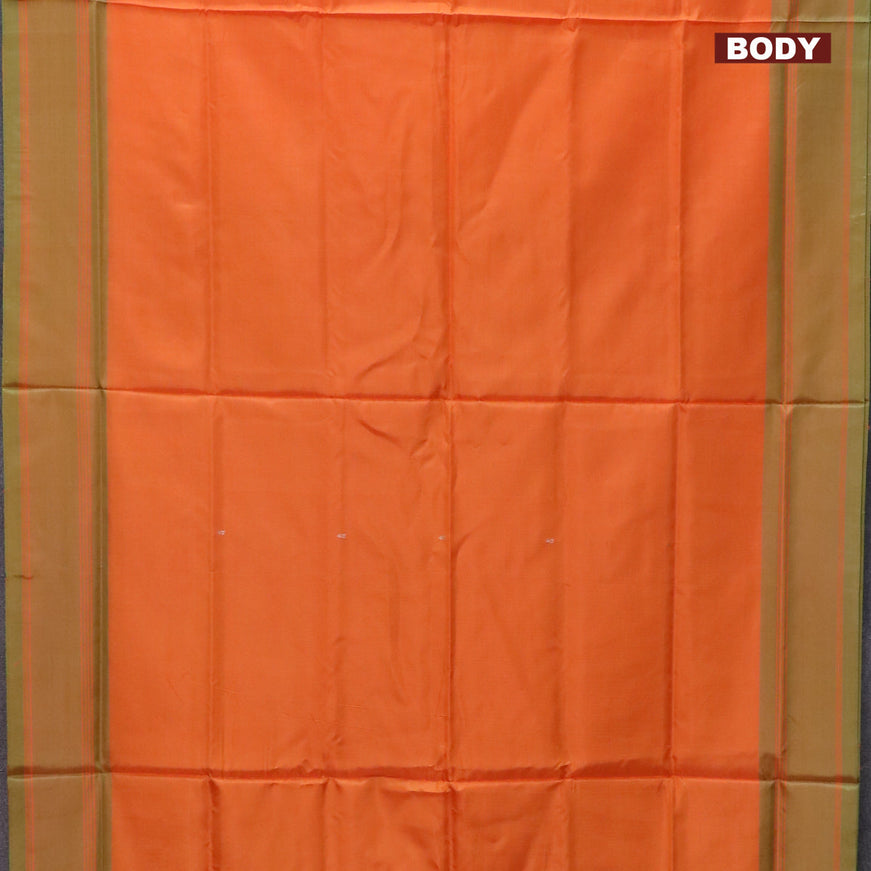 Banana pith saree orange and parrot green with thread woven buttas in borderless style