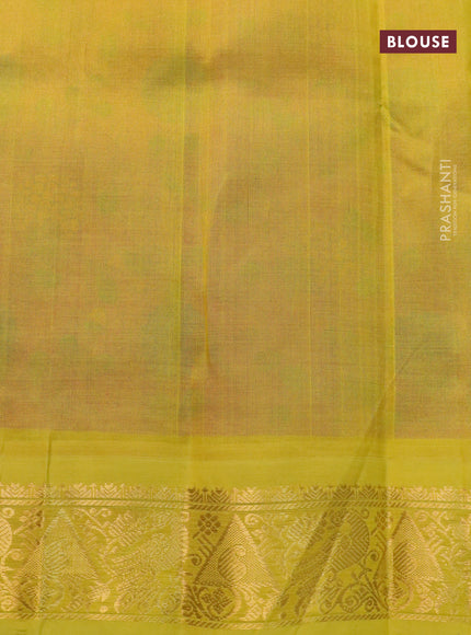 Silk cotton saree pink and yellow with allover kalamkari prints and zari woven korvai border