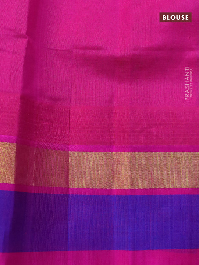 Silk cotton saree grey and pink with allover kalamkari prints and temple design zari woven simple border