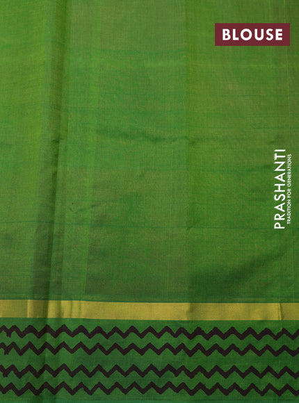 Silk cotton block printed saree pink and green with box type butta prints and zari woven simple border