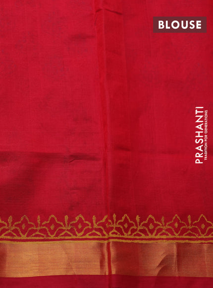 Silk cotton block printed saree red with allover butta prints and zari woven border