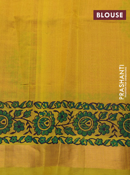 Silk cotton block printed saree pink and mustard yellow with butta prints and zari woven border