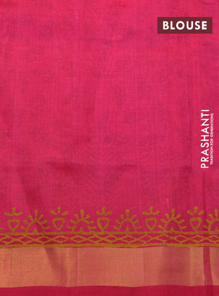 Silk cotton block printed saree pink with allover floral butta prints and zari woven border