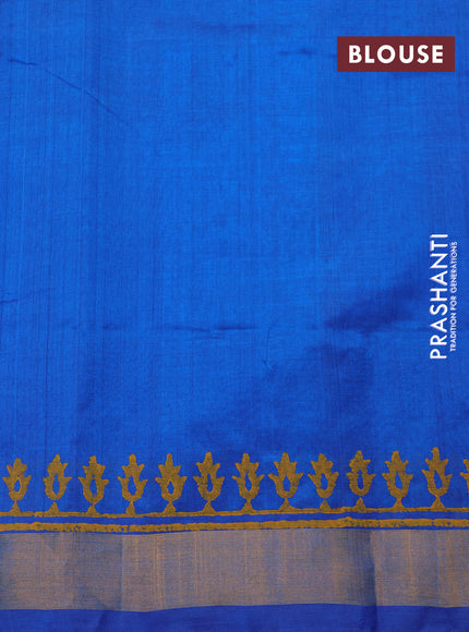 Silk cotton block printed saree cs blue with allover prints and zari woven border