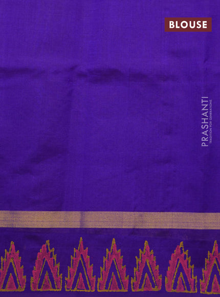 Silk cotton block printed saree sadal and blue with allover prints and zari woven simple border