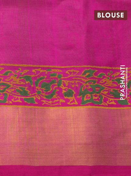 Silk cotton block printed saree light green and pink with allover prints and zari woven border