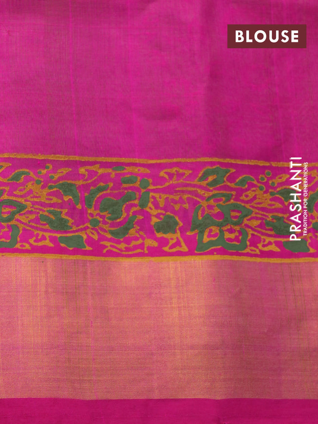 Silk cotton block printed saree light green and pink with allover prints and zari woven border