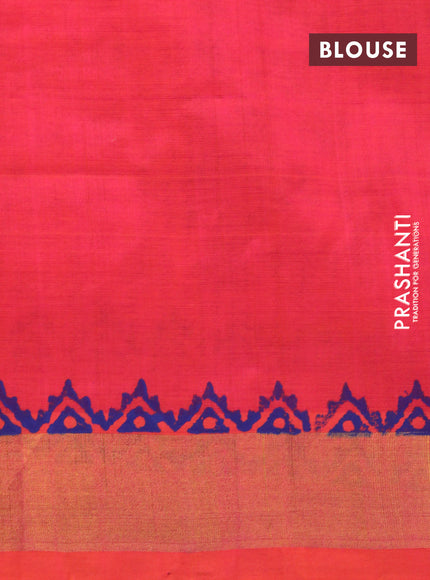 Silk cotton block printed saree dual shade of pinkish orange with allover prints and zari woven border