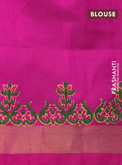 Silk cotton block printed saree light green and pink with allover butta prints and zari woven border