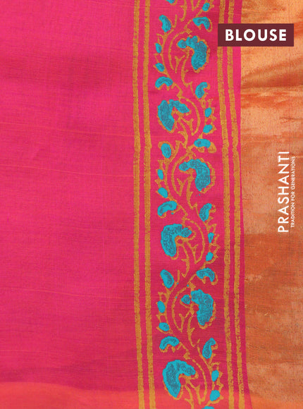 Silk cotton block printed saree dual shade of pink with allover prints and printed border