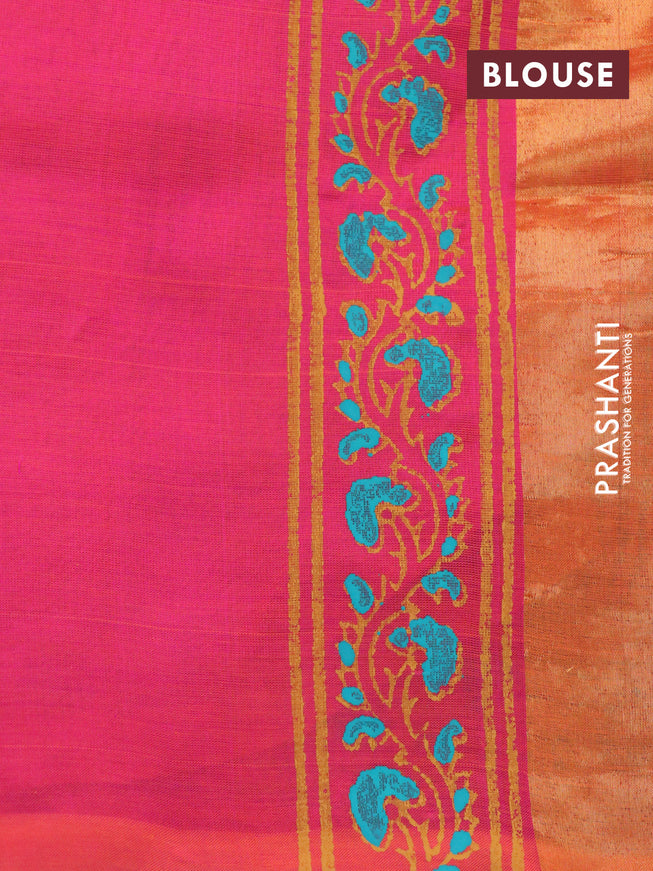 Silk cotton block printed saree dual shade of pink with allover prints and printed border