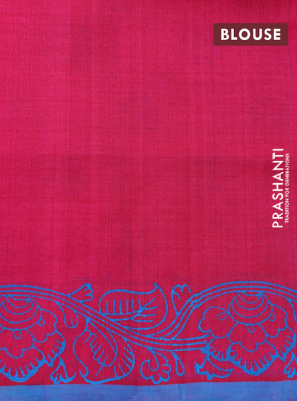 Silk cotton block printed saree pink and blue with allover floral butta prints and printed border