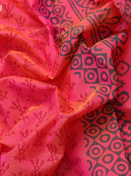 Silk cotton block printed saree dual shade of pinkish orange with allover butta prints and printed border