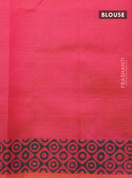 Silk cotton block printed saree dual shade of pinkish orange with allover butta prints and printed border