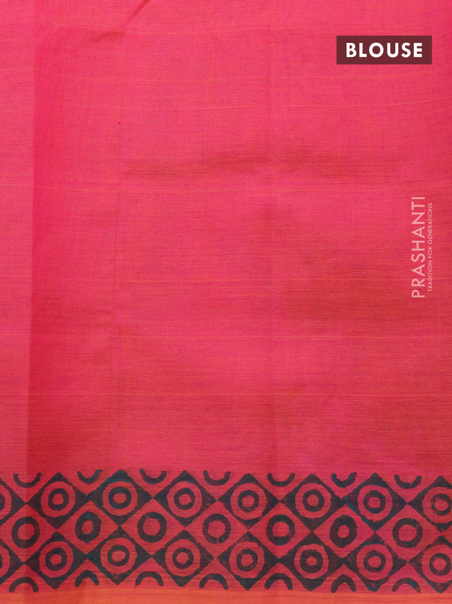 Silk cotton block printed saree dual shade of pinkish orange with allover butta prints and printed border