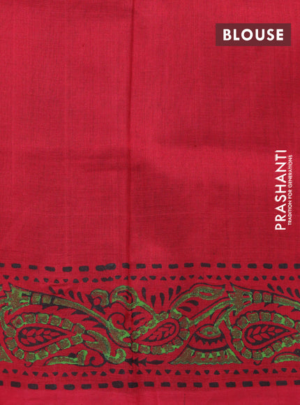 Silk cotton block printed saree light green and red with butta prints and printed border