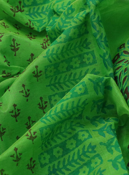 Silk cotton block printed saree light green and orange with allover butta prints and printed border