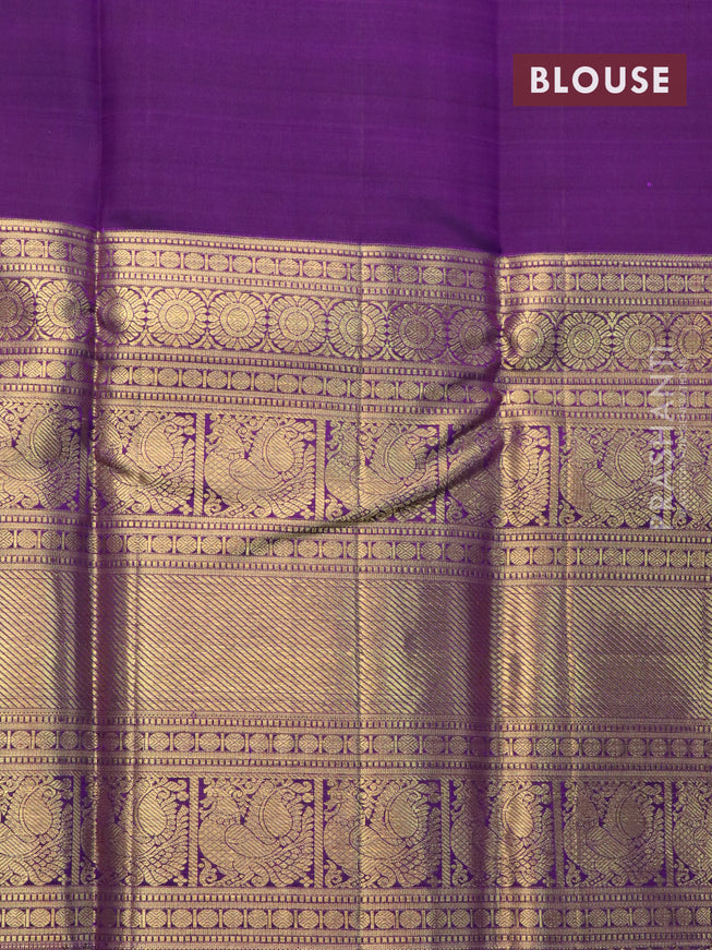 Pure kanjivaram silk saree lavender shade and deep violet with zari woven buttas and long annam zari woven border