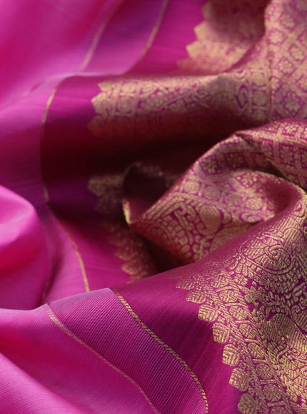 Pure kanjivaram silk saree pink and dark magenta pink with allover zari weaves and zari woven border