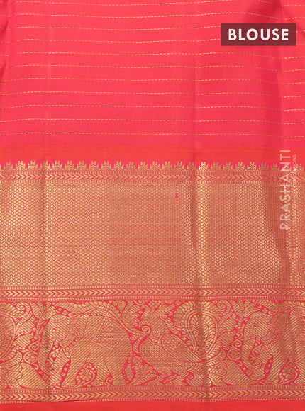 Pure kanjivaram silk saree teal green and dual shade of pink with allover zari checks & buttas and zari woven korvai border