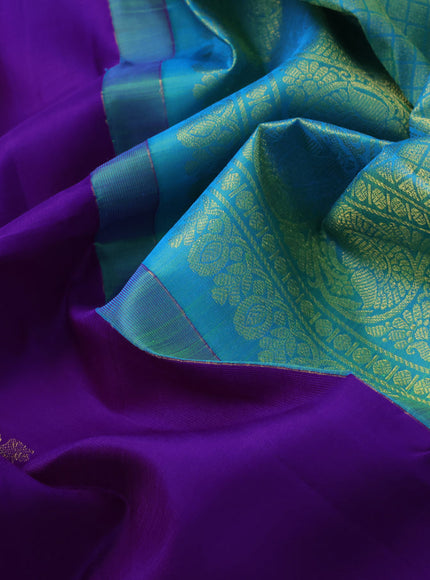 Pure kanjivaram silk saree violet and cs blue with zari woven paisley buttas and zari woven annam border