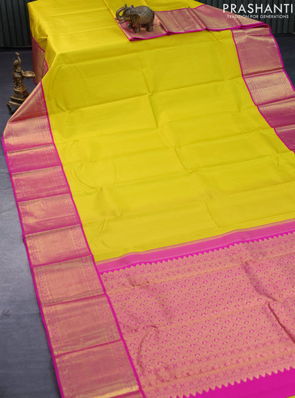 Pure kanjivaram silk saree yellow and pink with zari woven buttas and zari woven border