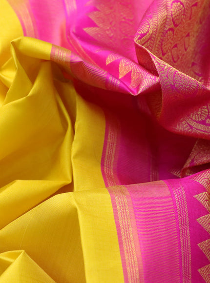 Pure kanjivaram silk saree yellow and pink with zari woven buttas and zari woven border