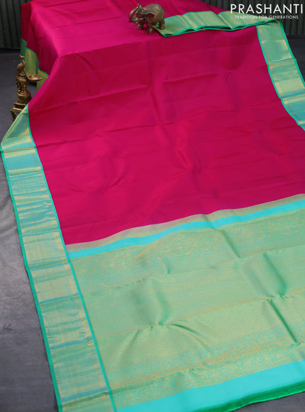 Pure kanjivaram silk saree pink and green with plain body and zari woven border