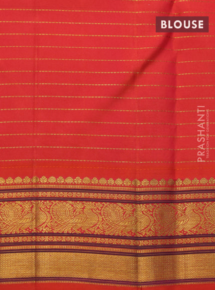 Pure kanjivaram silk saree blue and orange with allover zari checked pattern and annam zari woven border