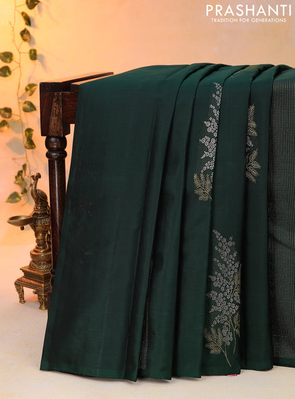 Pure kanjivaram silk saree dark green and light pink with allover zari weaves in borderless style