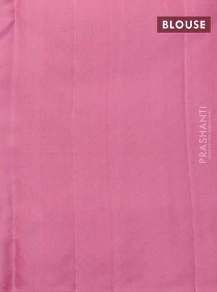 Pure kanjivaram silk saree dark green and light pink with allover zari weaves in borderless style