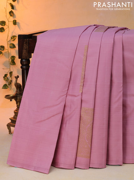 Pure kanjivaram silk saree pastel pink and grey shade with zari woven box type buttas in borderless style