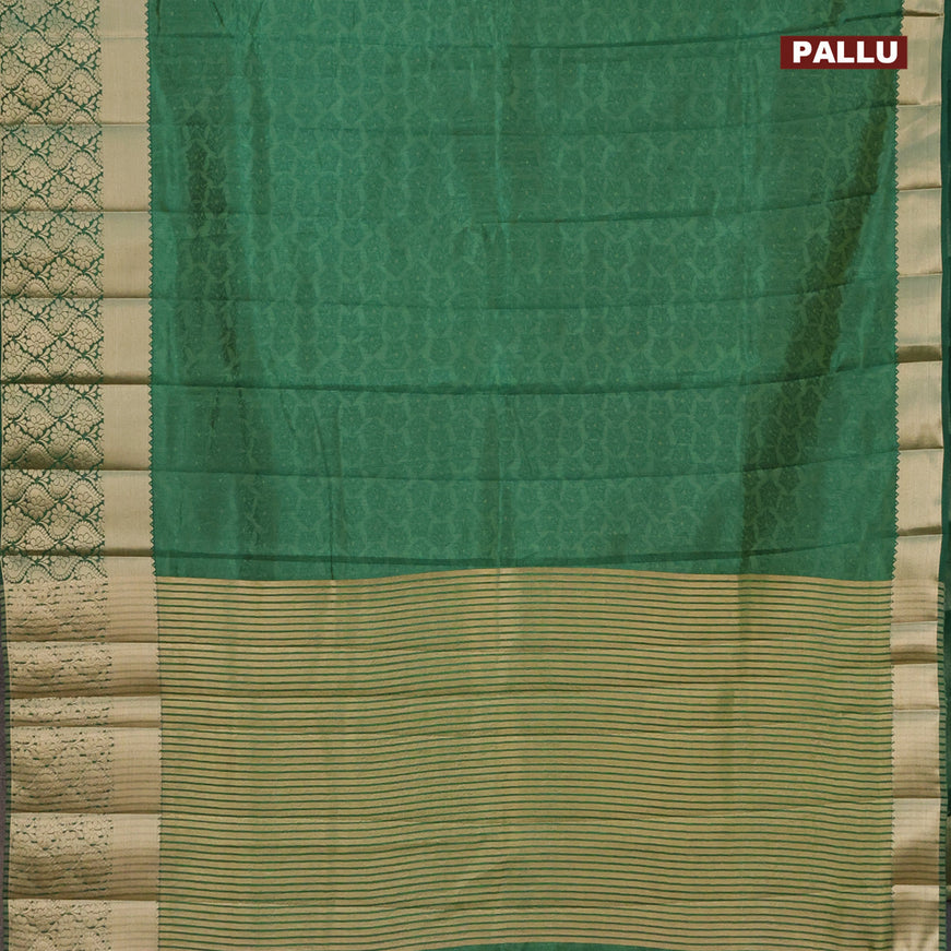 Semi raw silk saree green with allover self emboss and long zari woven border