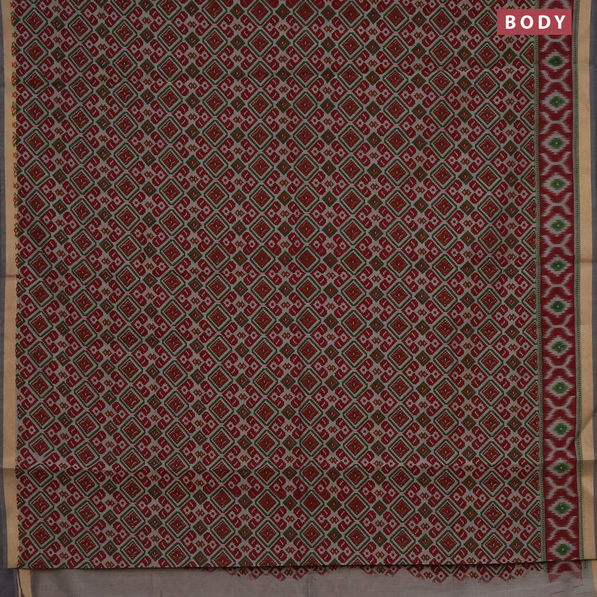 Muslin cotton saree beige maroon and grey with allover ikat prints and zari woven border