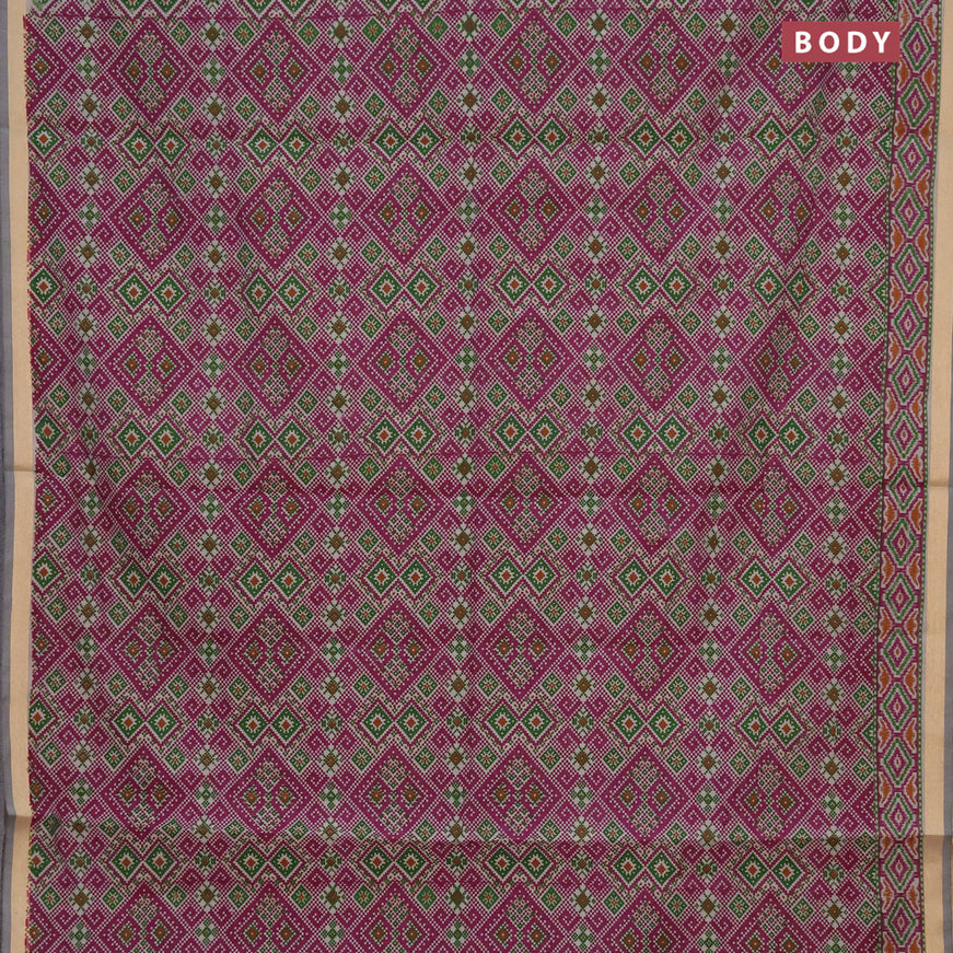 Muslin cotton saree purple and grey shade with allover ikat prints and zari woven border