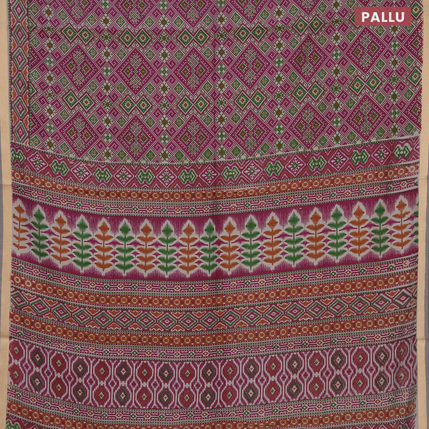 Muslin cotton saree purple and grey shade with allover ikat prints and zari woven border