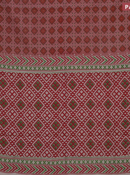 Muslin cotton saree maroon and grey shade with allover ikat prints and zari woven border