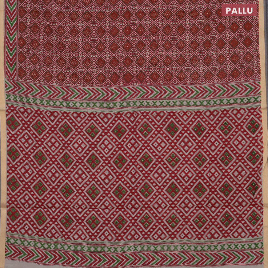 Muslin cotton saree maroon and grey shade with allover ikat prints and zari woven border