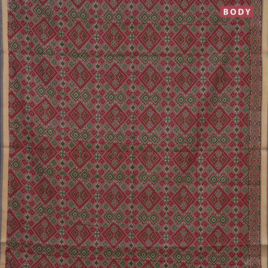 Muslin cotton saree maroon and grey shade with allover ikat prints and zari woven border