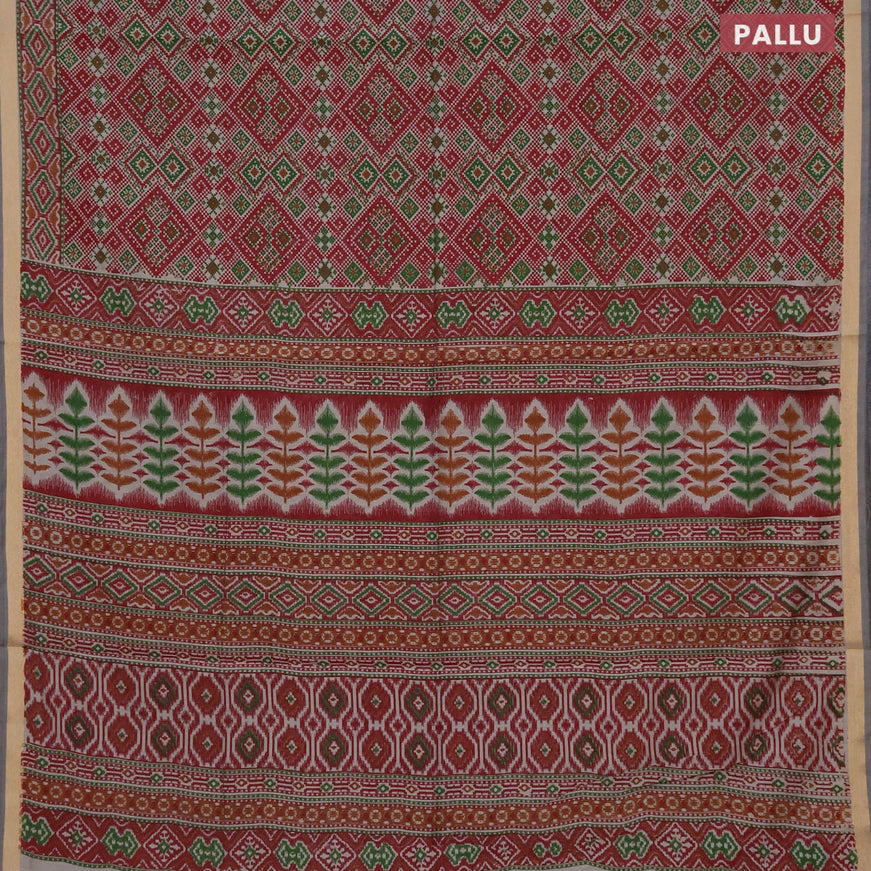 Muslin cotton saree maroon and grey shade with allover ikat prints and zari woven border