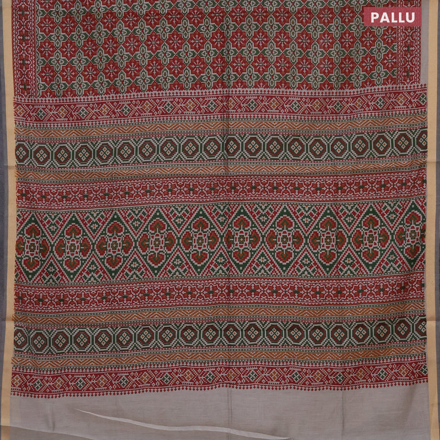 Muslin cotton saree green and maroon with allover ikat prints and zari woven border