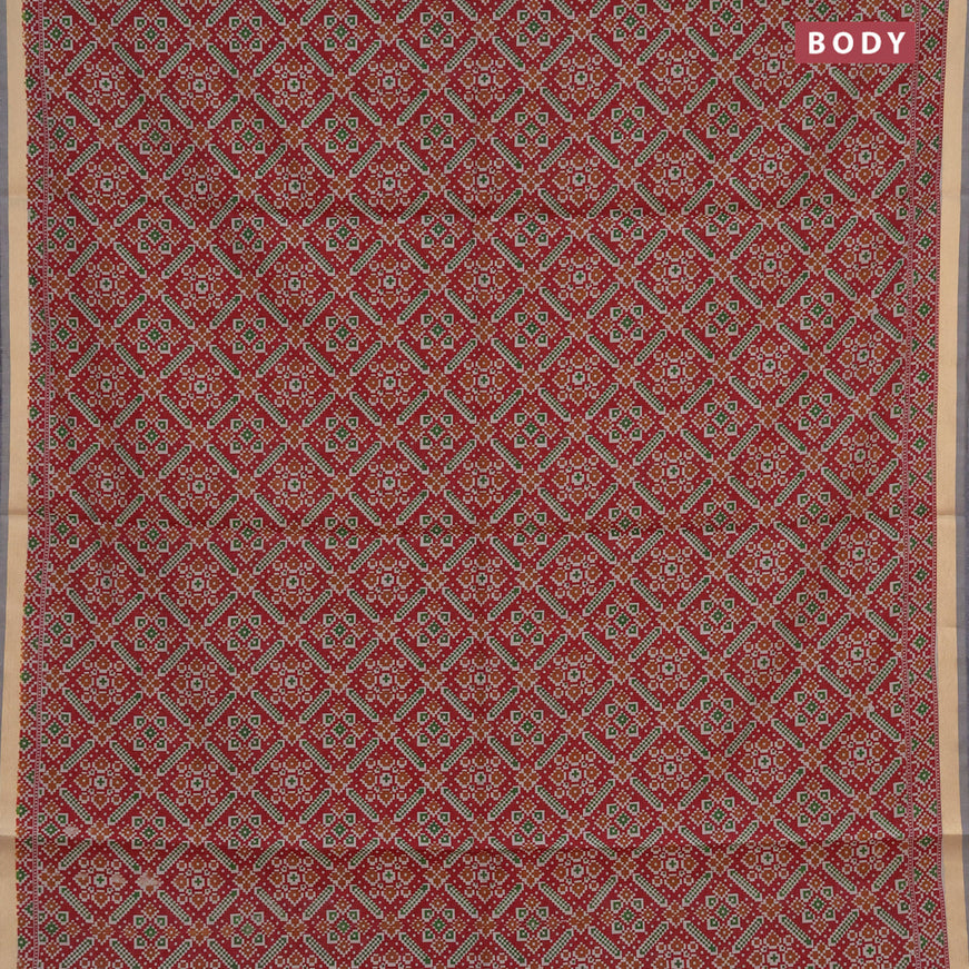 Muslin cotton saree maroon and grey shade with allover ikat prints and zari woven border