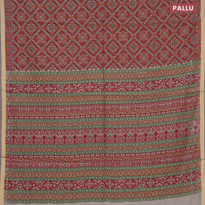 Muslin cotton saree maroon and grey shade with allover ikat prints and zari woven border