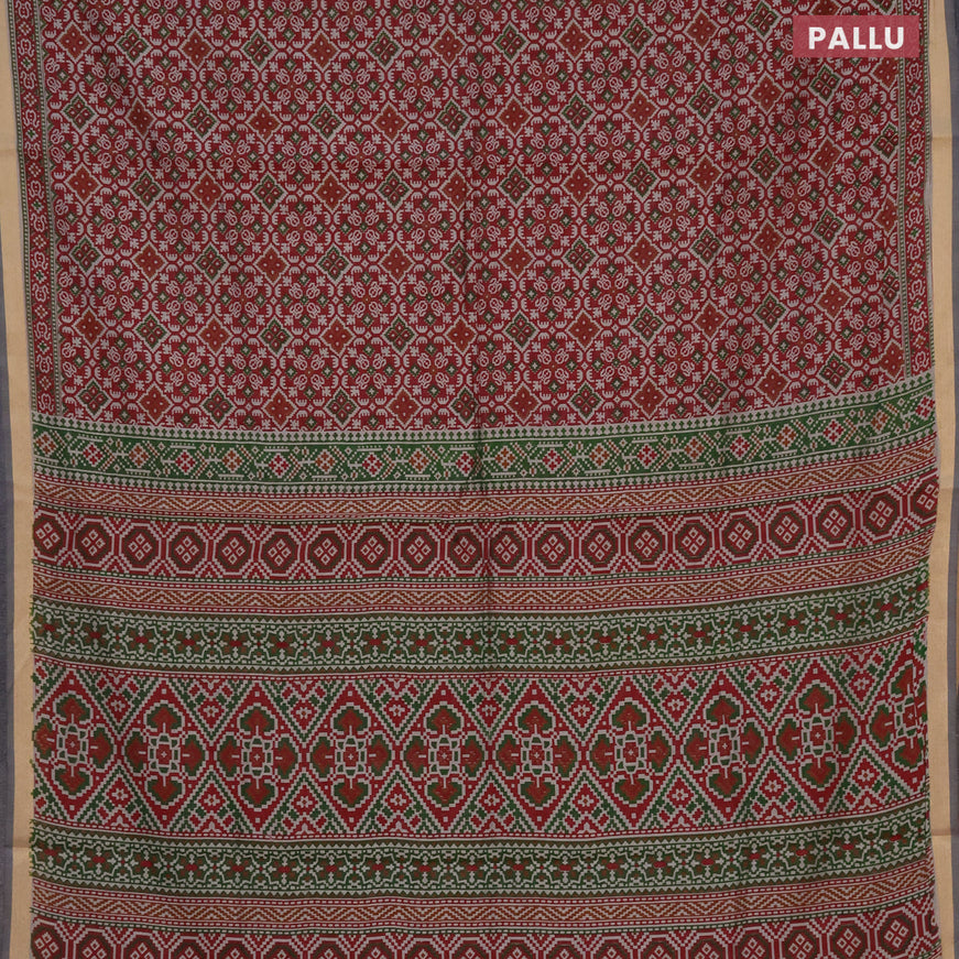 Muslin cotton saree maroon and grey with allover ikat prints and zari woven border