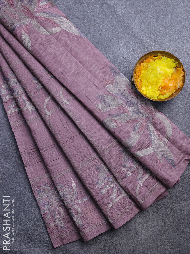 Crush embroidery saree pastel purple shade with embroidery work buttas in borderless style