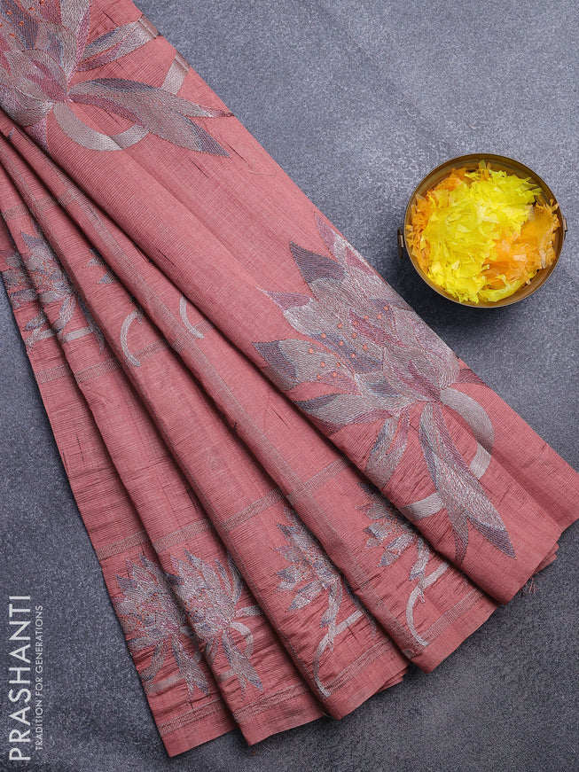 Crush embroidery saree pastel maroon shade with embroidery work buttas in borderless style